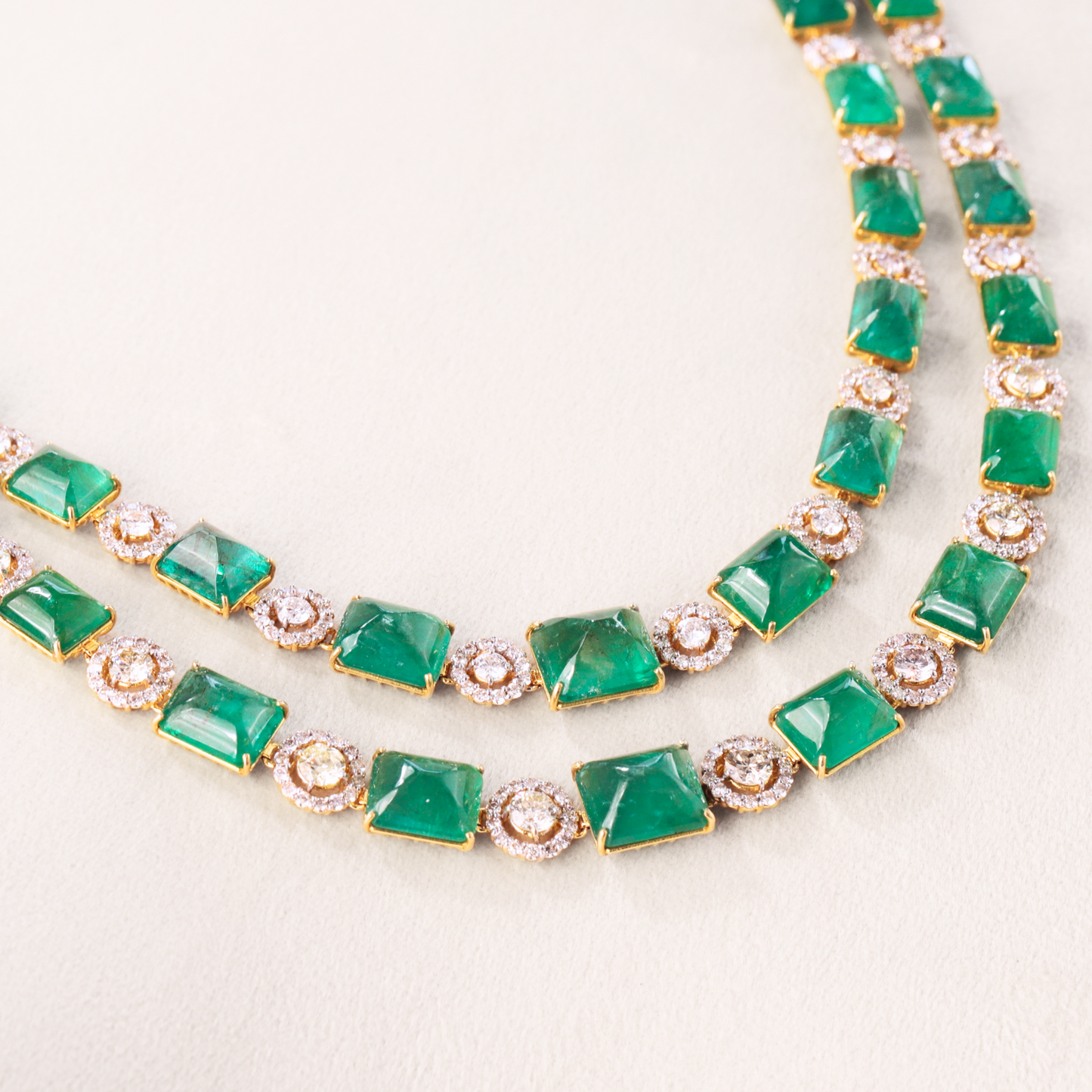 Double Line Emerald Diamond Necklace