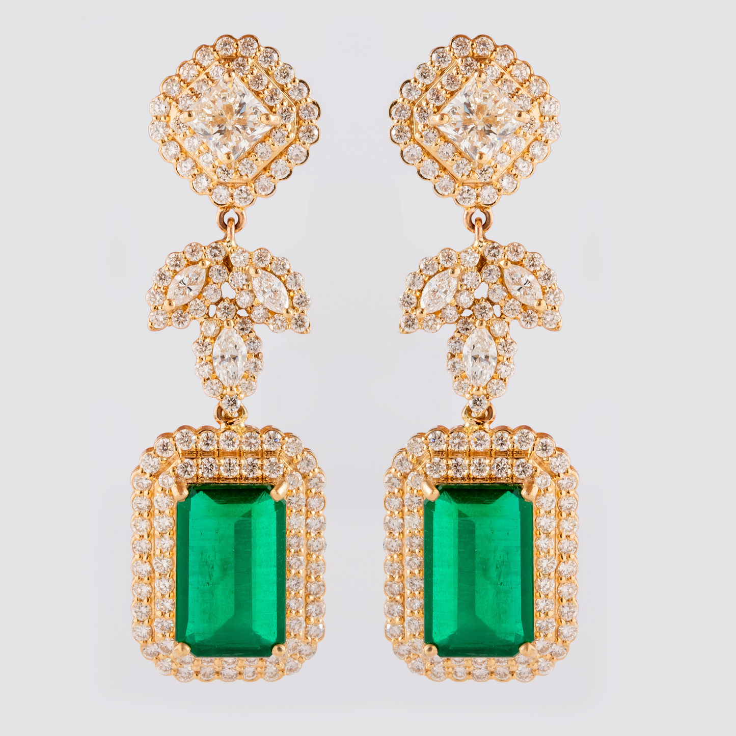 Diamond Leafy Emerald Earrings