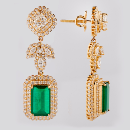 Diamond Leafy Emerald Earrings