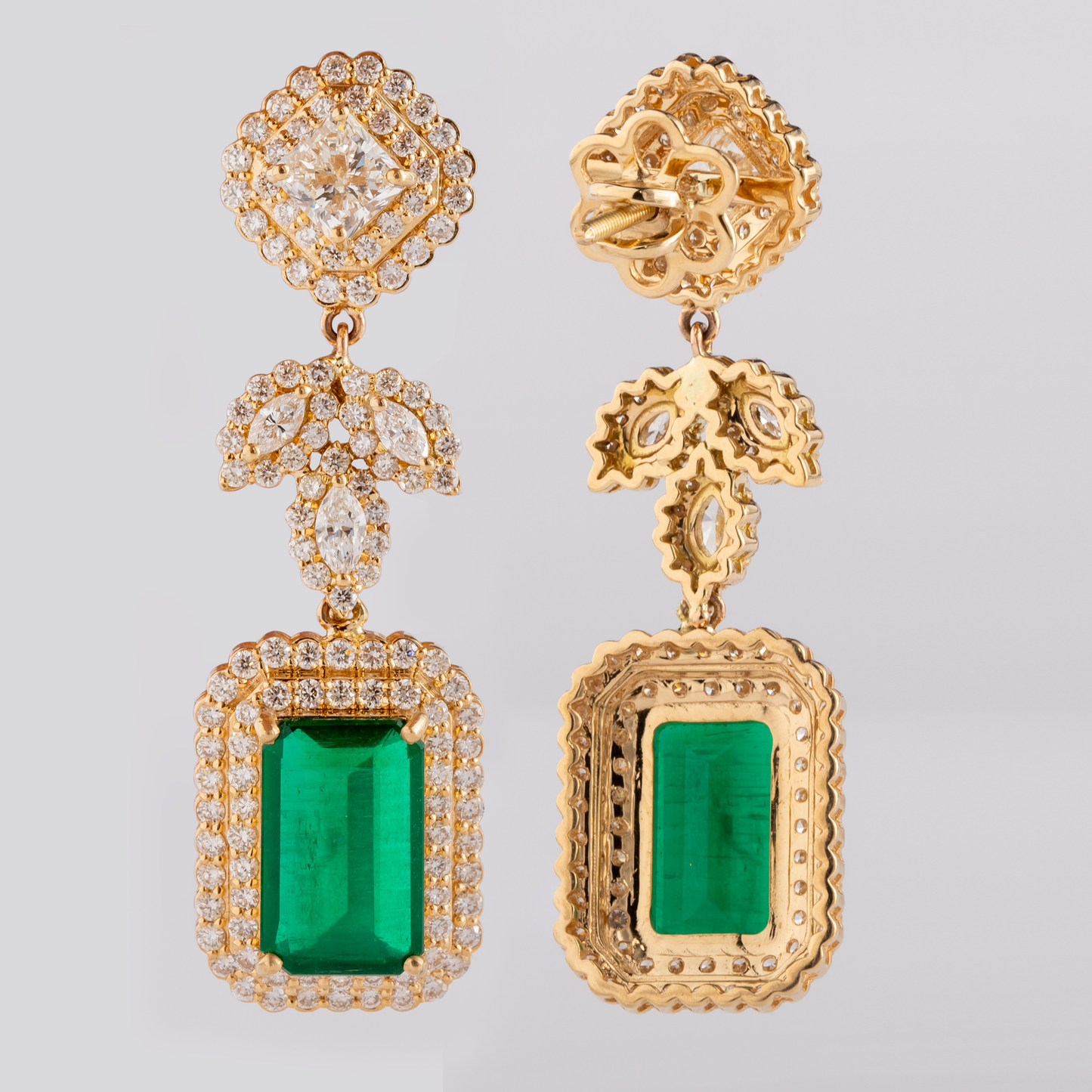 Diamond Leafy Emerald Earrings