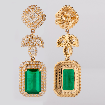 Diamond Leafy Emerald Earrings
