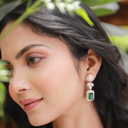 Diamond Leafy Emerald Earrings