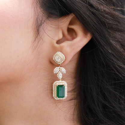Diamond Leafy Emerald Earrings