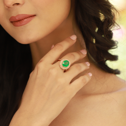 Oval Emerald Ring with Diamond Halo